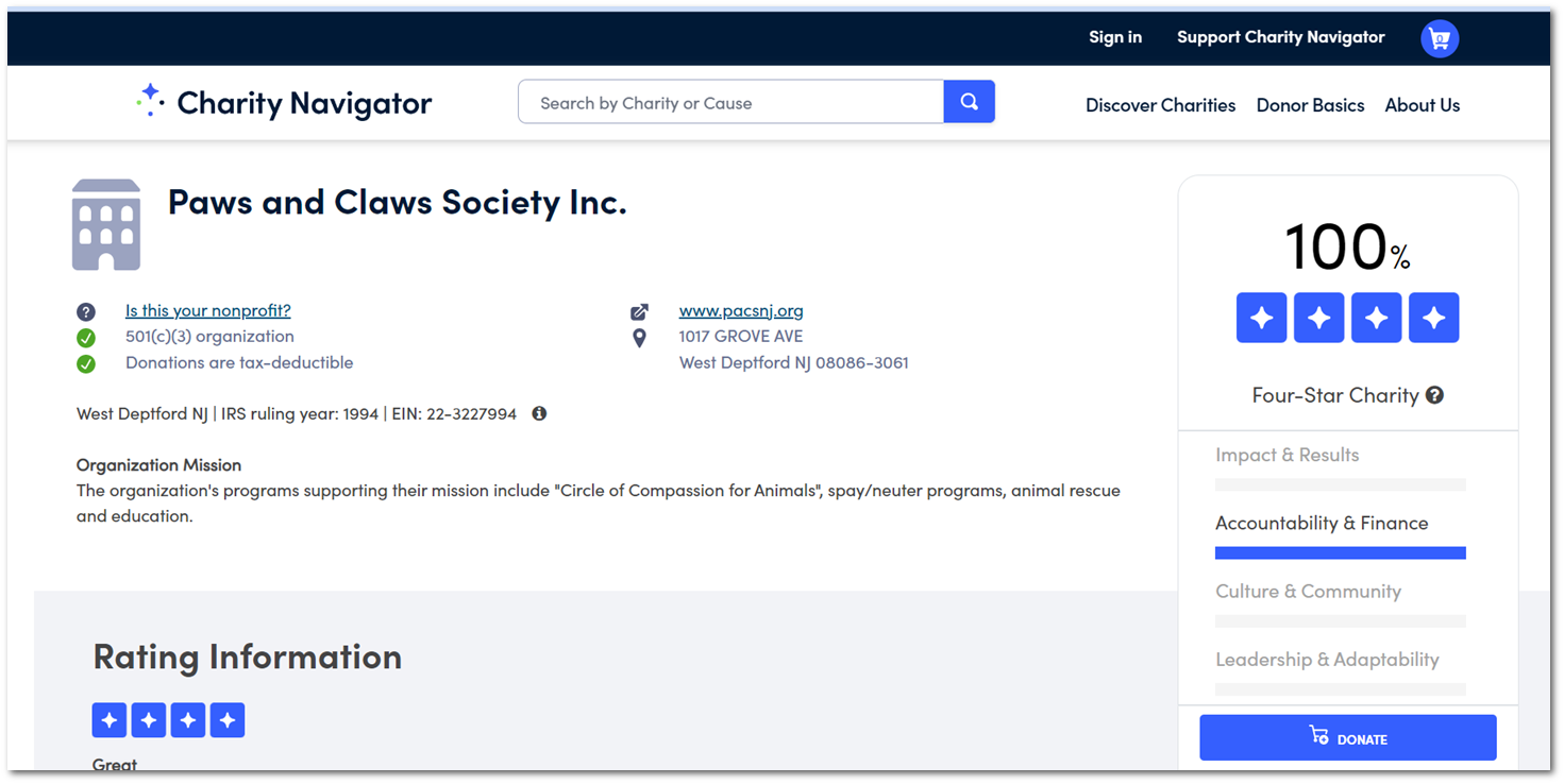 Paws and Claws Delighted to Receive 100% 4-STAR Rating From Charity ...